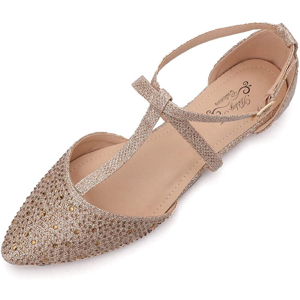 Ashley A-Womens Pointed Toe Ankle Wrap T-Strap D'Orsay Flats
